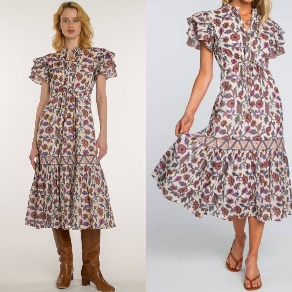 ELIZABETH JAMES THE LABEL delia dress in ivory cactus flower Size S
